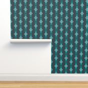 Floral Quatrefoil Stripe - Teal & Ebony - Large Scale