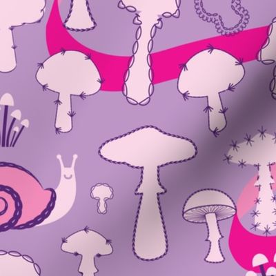 Lilac and Pink Mushrooms and Snails