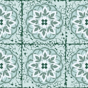 Mosaic Floral Mandala - Light Teal - Large Scale