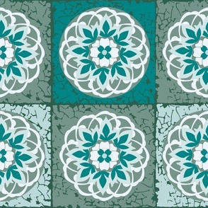 Mosaic Floral Mandala - Teal Green - Large Scale