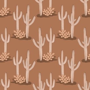 Saguaro cactus - desert clay terracotta brown - tall armed cactus - western cacti - monochrome