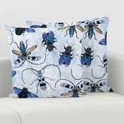 flying creeping crawling - bees and beetles in blue, large scale