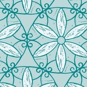 Floral Ironworks hand carved stamp version - light green / aqua