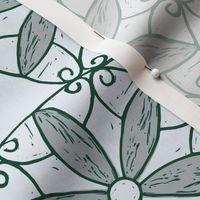 Floral Ironworks hand carved stamp version - light green with grey petals