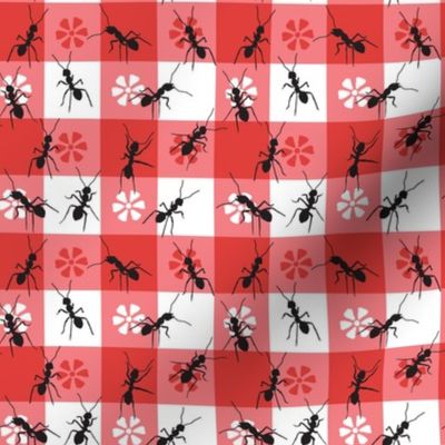 Ants on a Red and White Picnic Tablecloth-  1 inch