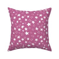 Holiday christmas watercolor white stars over pink peony background