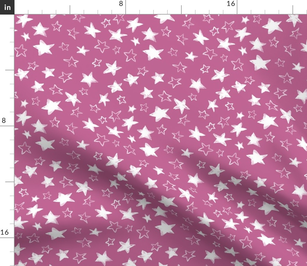 Holiday christmas watercolor white stars over pink peony background