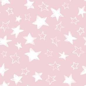 Holiday christmas hand painted white stars over pink cotton candy background