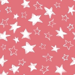 Holiday christmas watercolor white stars over pink watermelon background