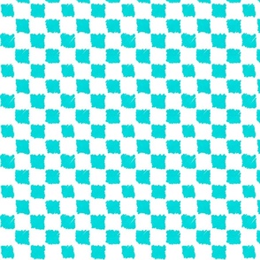 Aqua and white doodle checker board