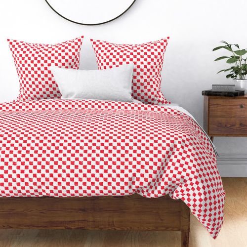 Red and white doodle checker board