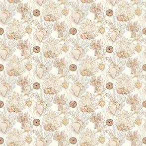 SM 4" Seashell Serenity - Beach Coastal Shells Coral and Starfish Cream Watercolor SM 4"