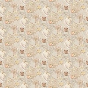 Seashell Serenity - Beach Coastal Shells Coral and Starfish Taupe Watercolor SM 4"