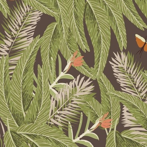 Night Jungle Flora Safari Wallpaper or Fabric