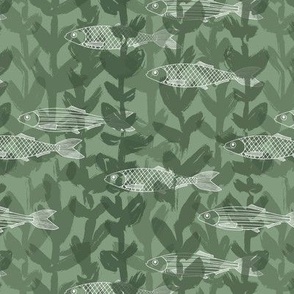 Ocean seaweed and fish // Green and white // Medium