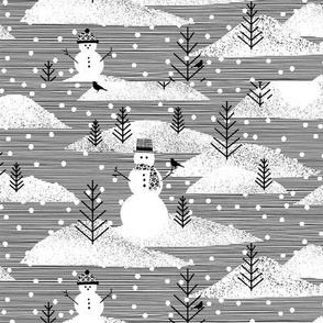 Winter snowmen // Black and white // Medium