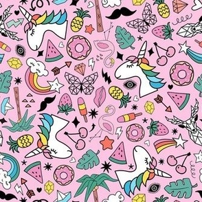 Medium Scale Tropical Summer Doodles on Pink