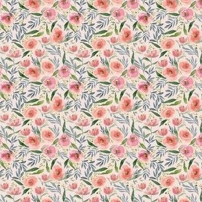mini micro // Poppy Watercolor Floral in Coral Pink and Rose Quartz Pink Fabric // 2"