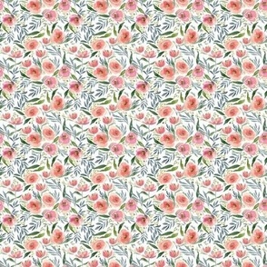mini micro // Poppy Watercolor Floral in Coral Pink and White Fabric // 2"