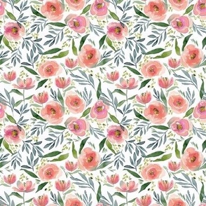 mini // Poppy Watercolor Floral in Coral Pink and White Fabric // 4"