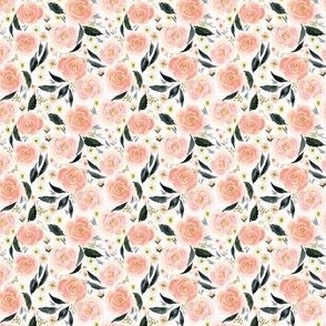 mini micro // Rose Blooms Watercolor Floral in Peach on White Fabric // 2"