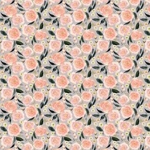 mini micro // Rose Blooms Watercolor Floral in Peach on Grey Fabric // 2"