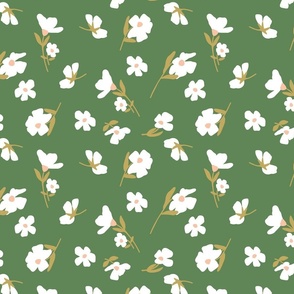 Modern floral daisy's in green and vanilla cream midi