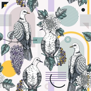 Beautiful doves pattern with artistic elements