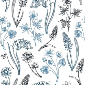 Blue woodland wildflowers pattern