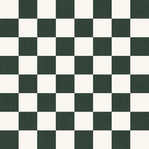 Jumbo Scale // Deep Emerald Green Linen Checkerboard on Eggshell White 