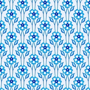  Watercolor Flower Pattern in Blue, small scale