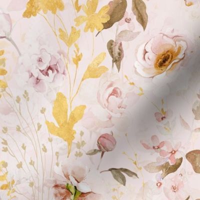 Nostalgic Beauty: Watercolor Pink Flower, Rose and Wildflower, with cute Roses,- for Home Decor And Wallpaper blush pink double layer