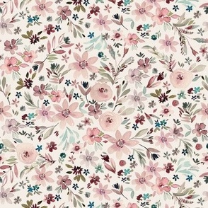 ( small ) Pink, woodland floral, watercolor 