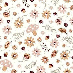 Boho, woodland floral, mushroom, neutral 