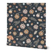 Boho, woodland floral, mushroom, dark 