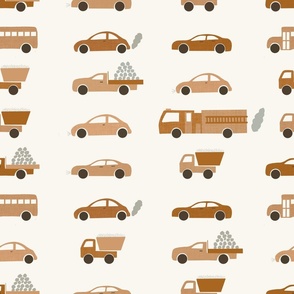 Jumbo Scale // Burnt Sienna and Desert Sand Linen Cars and Trucks on Eggshell White