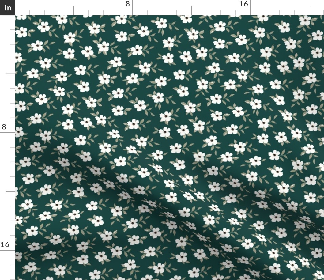 Christmas floral, forest green