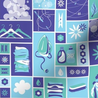 Medium Laundry Room Wallpaper in Green and Blue