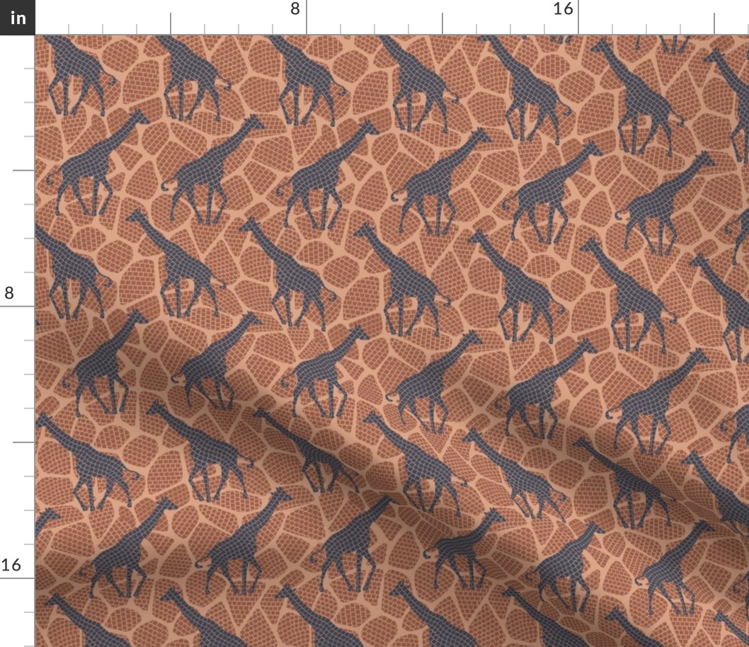 Giraffe mosaic with giraffe silhouettes and spots terra cotta red fabric - small scale