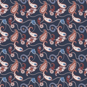 Traditional paisley navy blue - medium scale