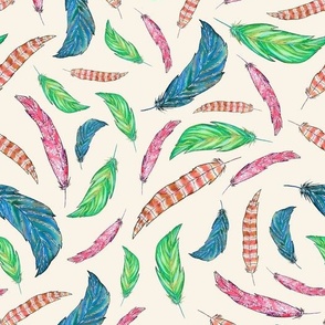 Windswept Feathers - Bright Colors on Ivory Background