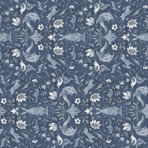 Rabbits in the Hedgerow Navy and Heron Blue Rotated