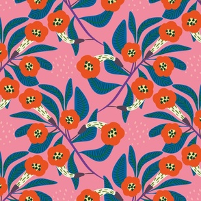  Trumpet flowers (pink) - Large funky bold folk style flowers in bold bright fun colors for this design. Also available in other colours and a tea towel design.
