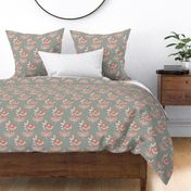 Kalami Paradise- Buta- Indian Block Print- Boho Floral- Platinum Terracotta Rust Chintz Flowers on Sage - Regular Scale