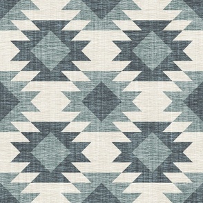 Aztek Tribal Kilim Motifs Hand Woven Slate Green Gray