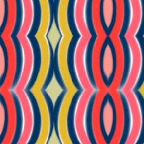 Let’s party wavy airbrushed mirrored stripes in red, pink coral, yellow, sage green and blue 6” repeat 