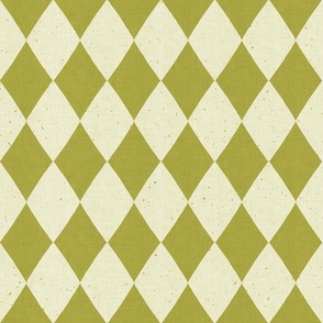Classic diamond​,​ harlequin pattern in lime green on a light green background with speckle texture