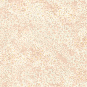 Ditsy​ little white blossoms on a pink background with a vintage linen texture