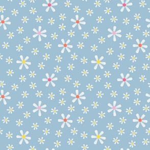 Ditsy white flowers-light blue