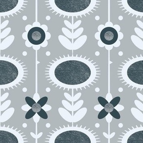 Medium Scale Bold Geometric Flower Wallpaper in Dark and Light Grey
